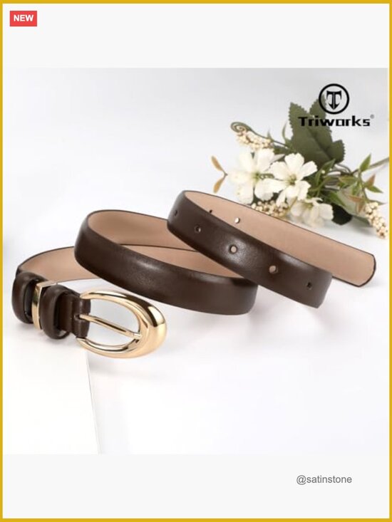 2 Pack Faux Leather Skinny Belt with Gold Buckle for Women